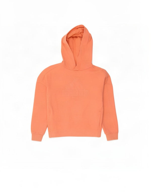 Adidas Girls Graphic Hoodie Jumper 7-8 Years Pink Cotton
