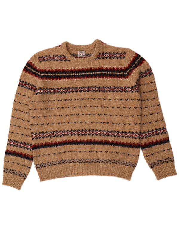 Scout Mens Crew Neck Jumper πουλόβερ Μεγάλο Μπεζ Fair Isle Nylon