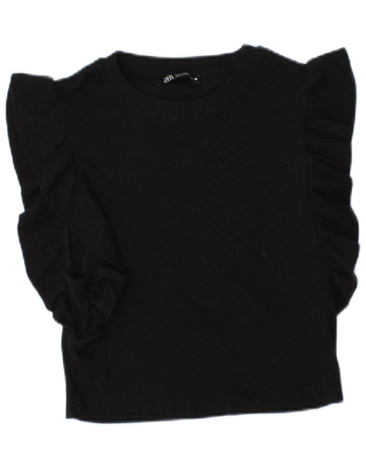 Zara Γυναικεία Μπλούζα Crop Top UK 8 Small Black Cotton