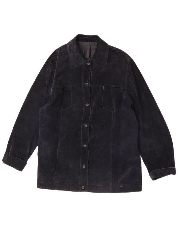 ELENA MIRO Γυναικείο Suede Jacket UK 18 XL Navy Blue Leather