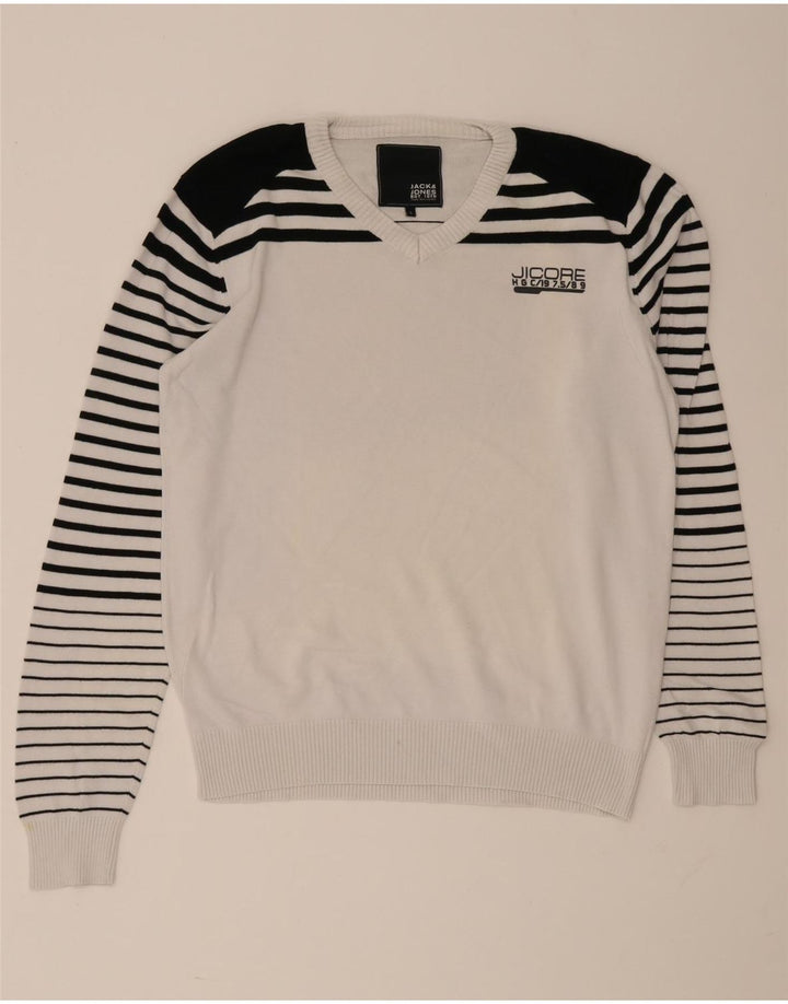 Ανδρικό πουλόβερ Jack & Jones με λαιμόκοψη σε μεγάλο λευκό χρώμα