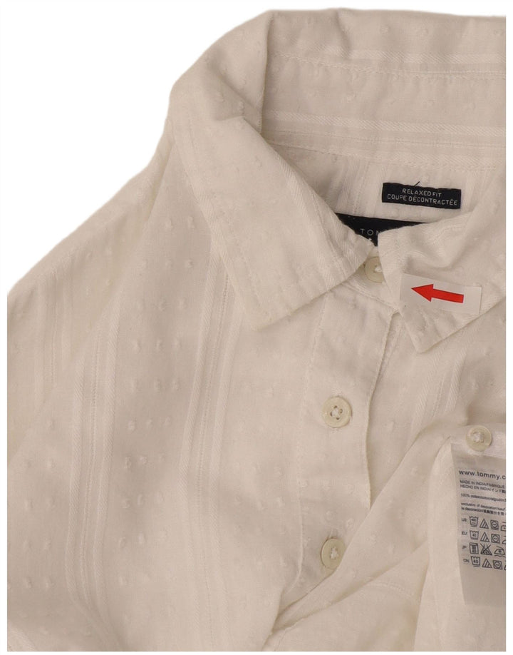 Tommy Hilfiger Γυναικείο πουλόβερ πουκάμισο UK 10 Small White ριγέ με χαλαρή εφαρμογή