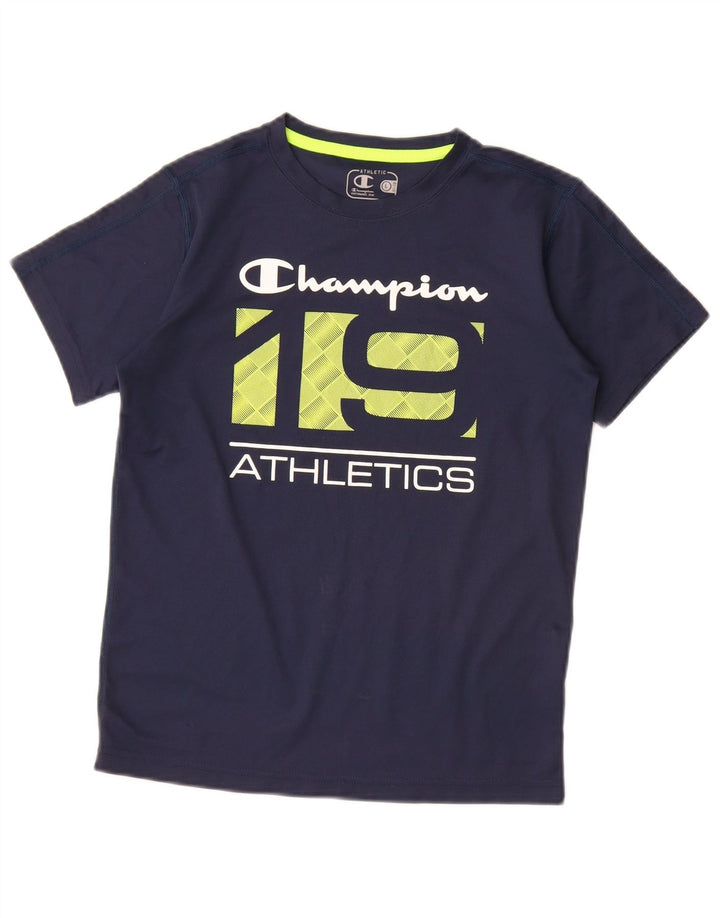 Champion Boys Graphic T-shirt Top 11-12 Years Large Navy Blue Polyester