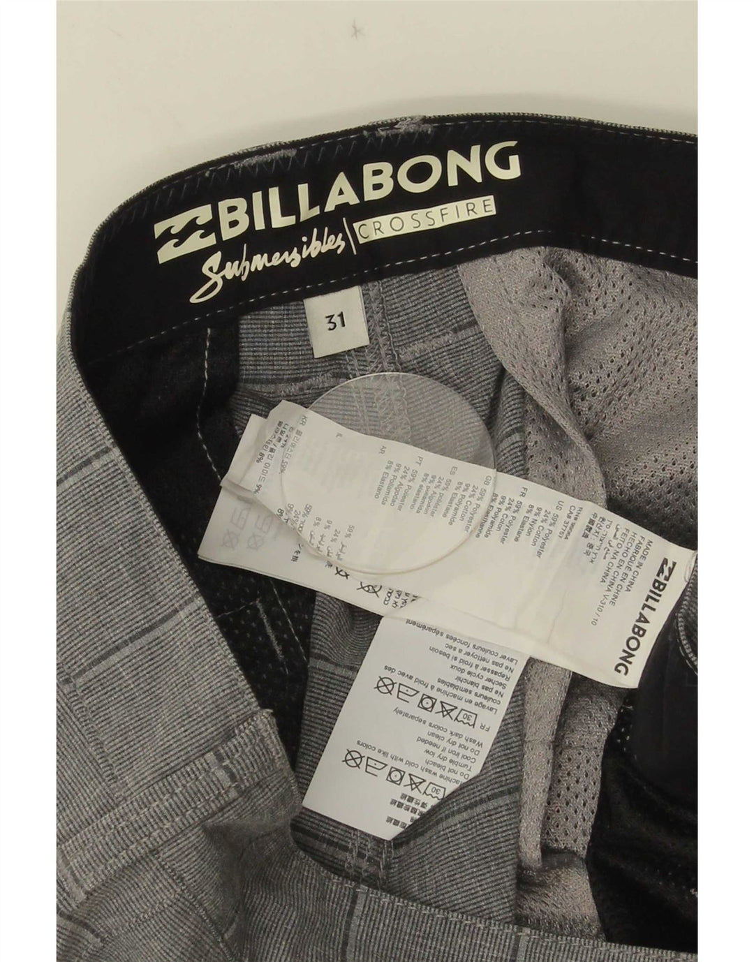 Ανδρικό σορτς Chino Billabong W31 με μεσαίο γκρι ριγέ πολυεστέρα