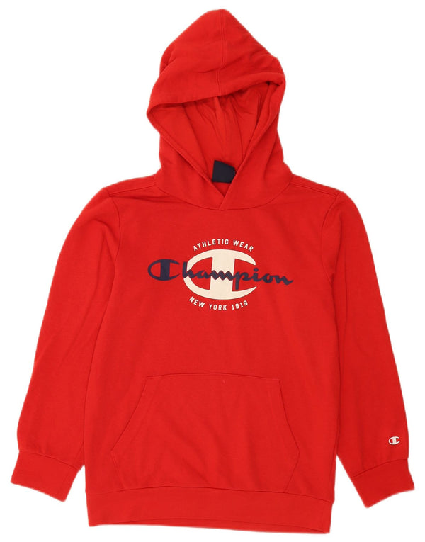 Champion Boys Graphic Hoodie Jumper 11-12 Years Large Red Cotton