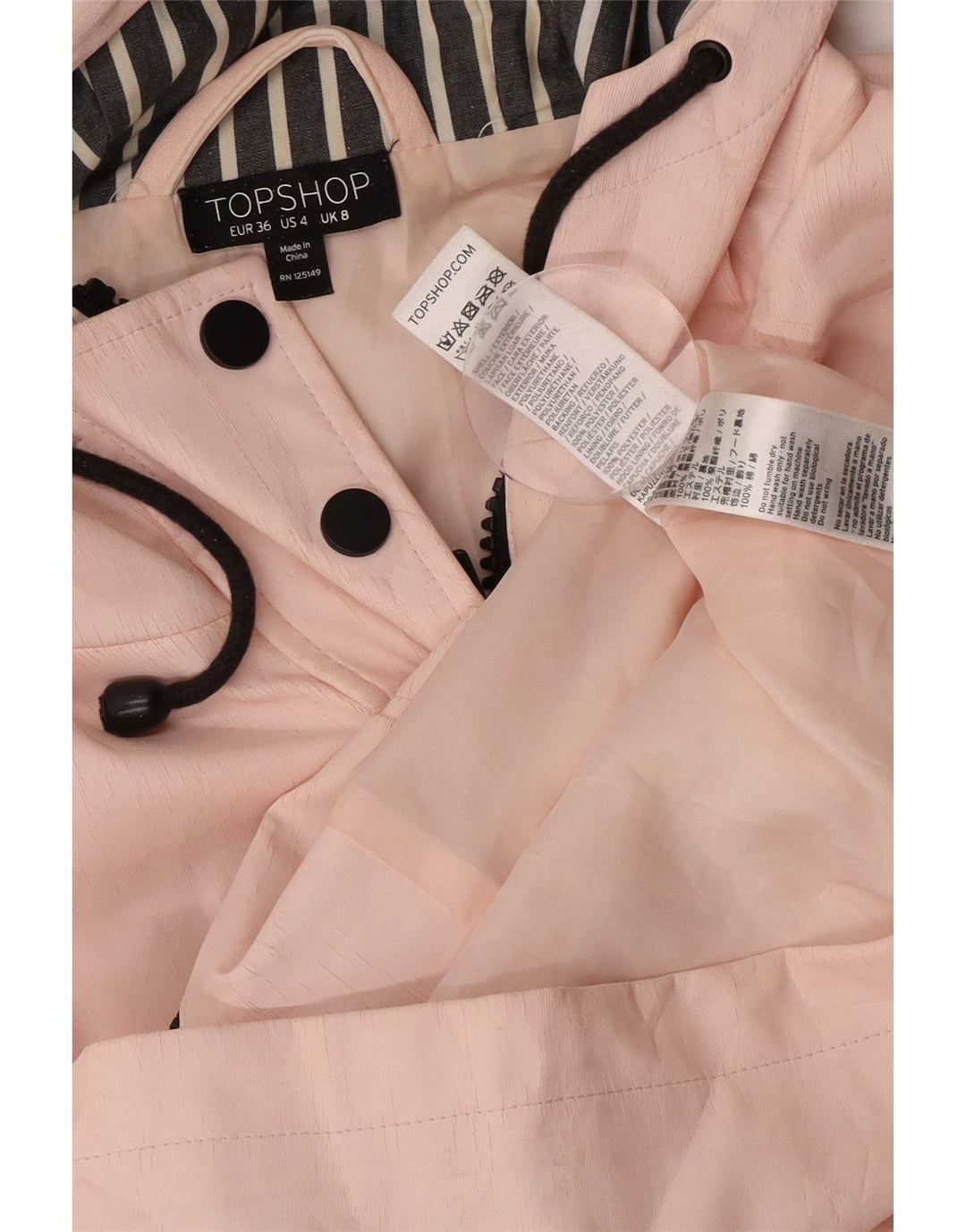 Topshop Γυναικείο μπουφάν βροχής με κουκούλα κανονική εφαρμογή UK 8 μικρό ροζ πολυεστέρα