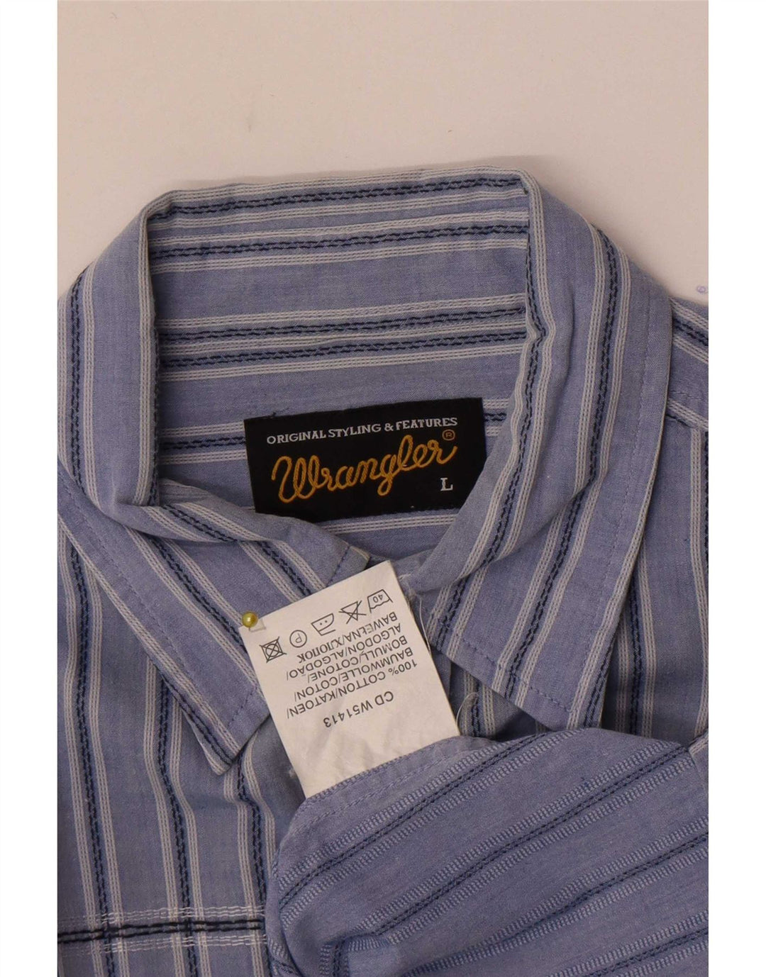 Ανδρικό κοντομάνικο πουκάμισο Wrangler μεγάλο μπλε ριγέ βαμβακερό