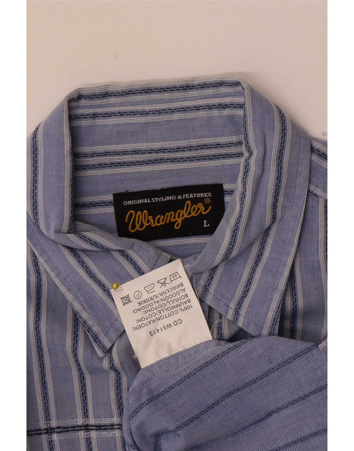 Ανδρικό κοντομάνικο πουκάμισο Wrangler μεγάλο μπλε ριγέ βαμβακερό