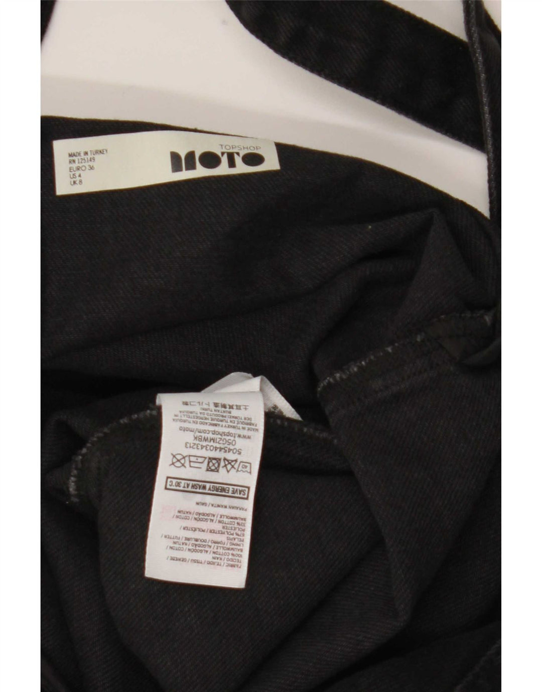 Topshop Γυναικείο τζιν Dungaree φόρεμα UK 8 Μικρό μαύρο πολυεστέρα