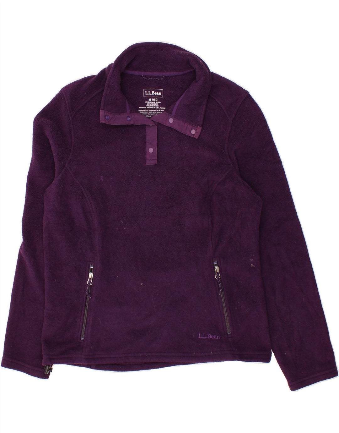L.L.BEAN Womens Button Neck Fleece Jumper UK 14 Medium Purple Polyester Vintage L.L.Bean and Second-Hand L.L.Bean from Messina Hembry 