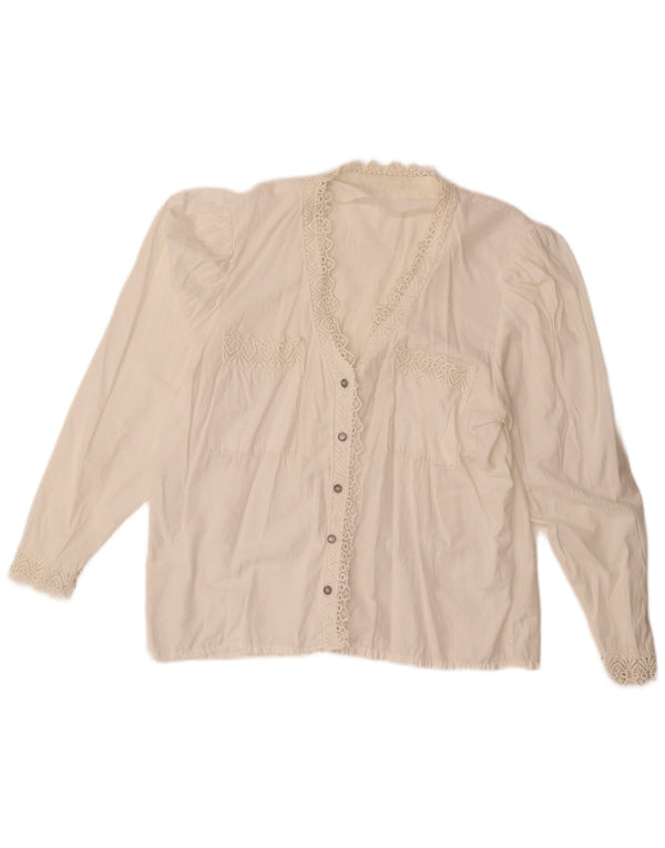 Vintage γυναικείο πουκάμισο μπλούζα UK 18 XL Λευκό Floral