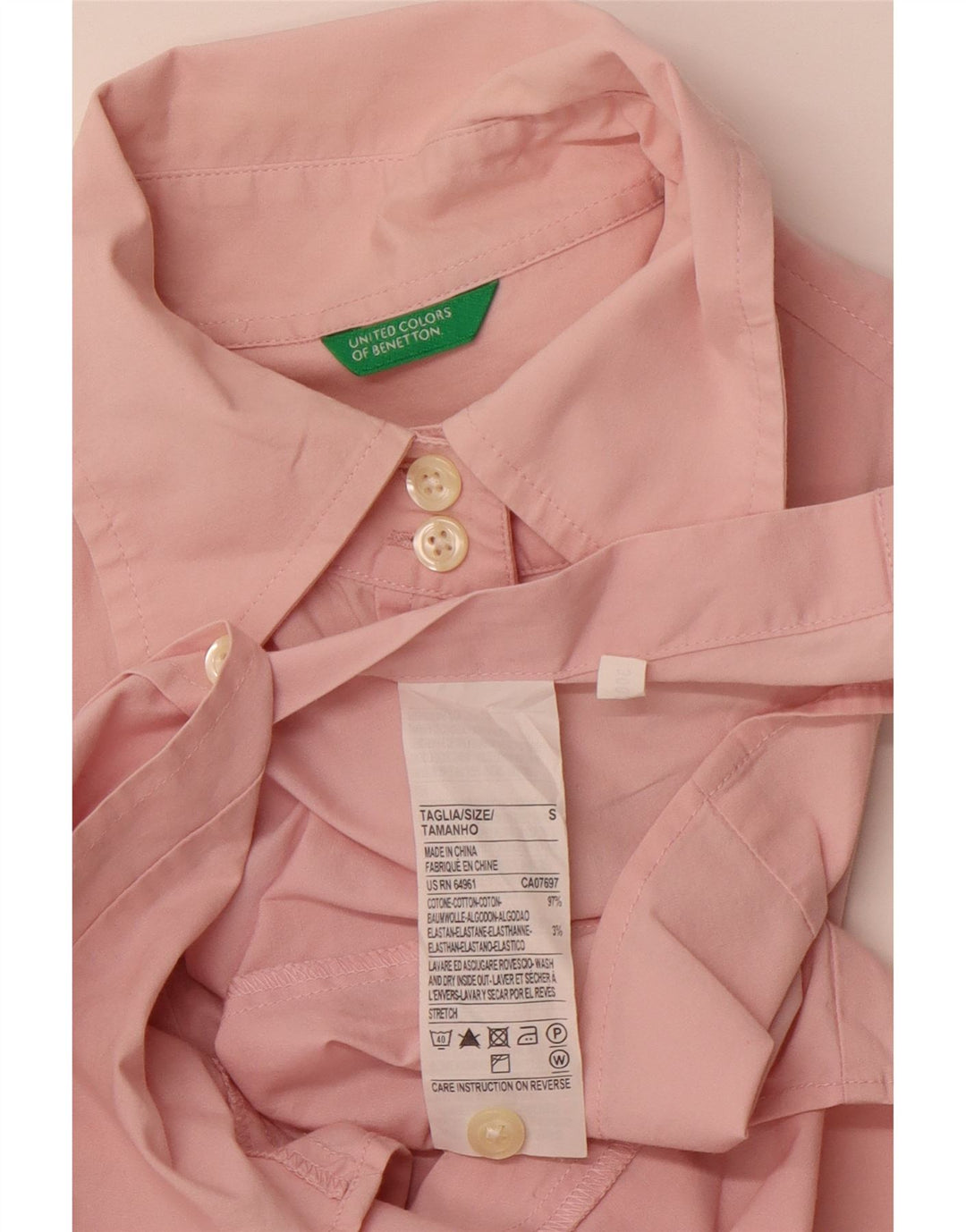 BENETTON Γυναικείο πουκάμισο UK 10 Small Pink Βαμβακερό