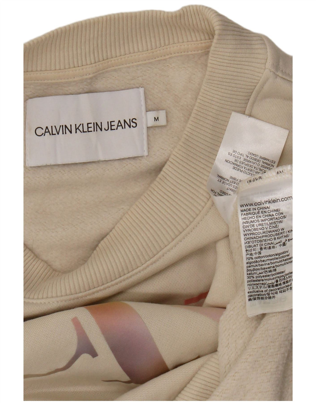 Calvin Klein Jeans Γυναικείο Crop Γραφικό Φούτερ Jumper UK 14 Medium Beige