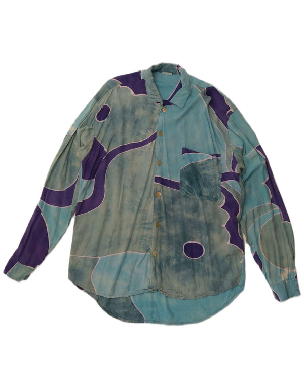 VINTAGE Ανδρικό πουκάμισο με αφηρημένο σχέδιο XL Blue Rayon