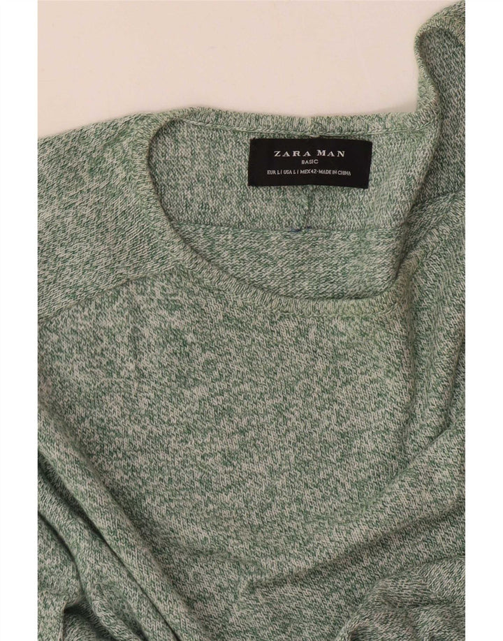 Ανδρικό πουλόβερ Zara Boat Neck Jumper Μεγάλο Πράσινο Flecked