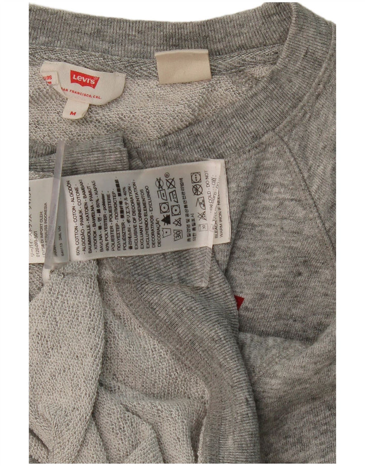 LEVI'S Womens Crop Graphic Sweatshirt Jumper UK 14 Medium Grey Flecked