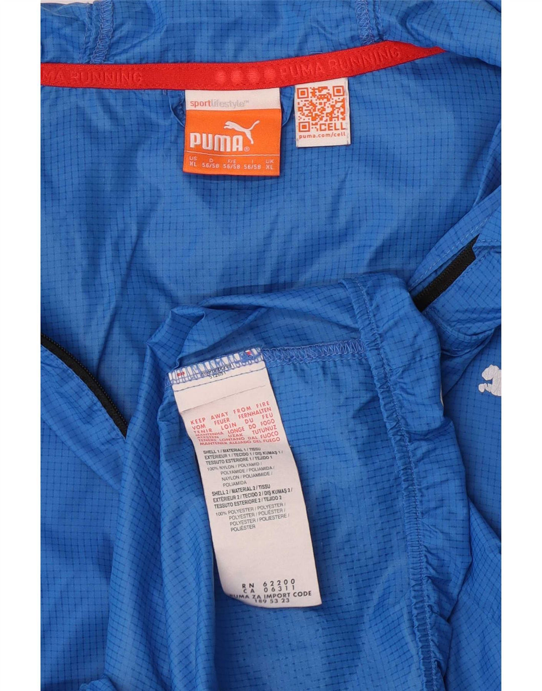 Puma Ανδρικό μπουφάν βροχής με κουκούλα UK 42 XL Blue Check Nylon