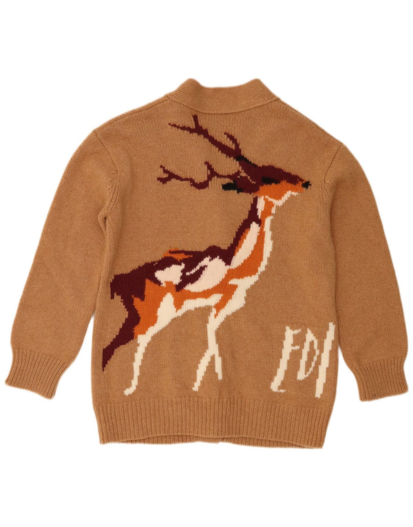 Vintage γυναικείο γραφικό ζακέτα UK 6 XS καφέ Animal print