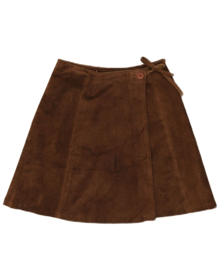 Vintage Γυναικεία Suede Mini Wrap Φούστα IT 42 Medium W26 Καφέ Δερμάτινο