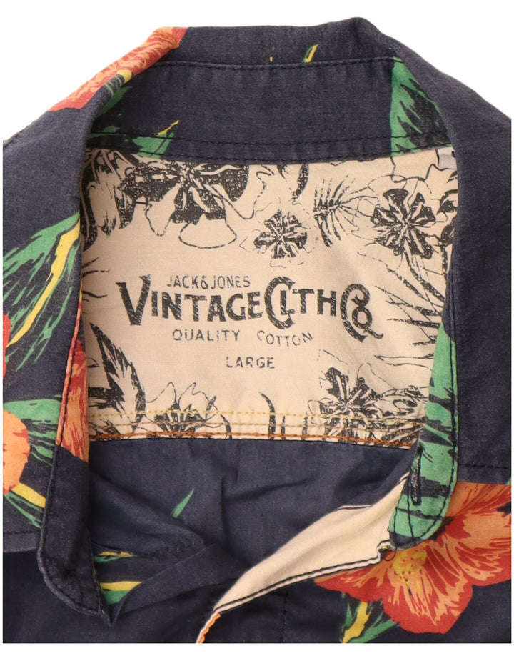 JACK & JONES Ανδρικό κοντομάνικο πουκάμισο μεγάλο μπλε ναυτικό φλοράλ βαμβακερό