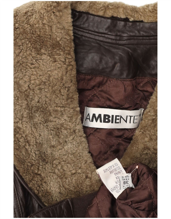 Ambiente Γυναικείο Crop Oversized Δερμάτινο Μπουφάν UK 12 Medium Brown Δερμάτινο