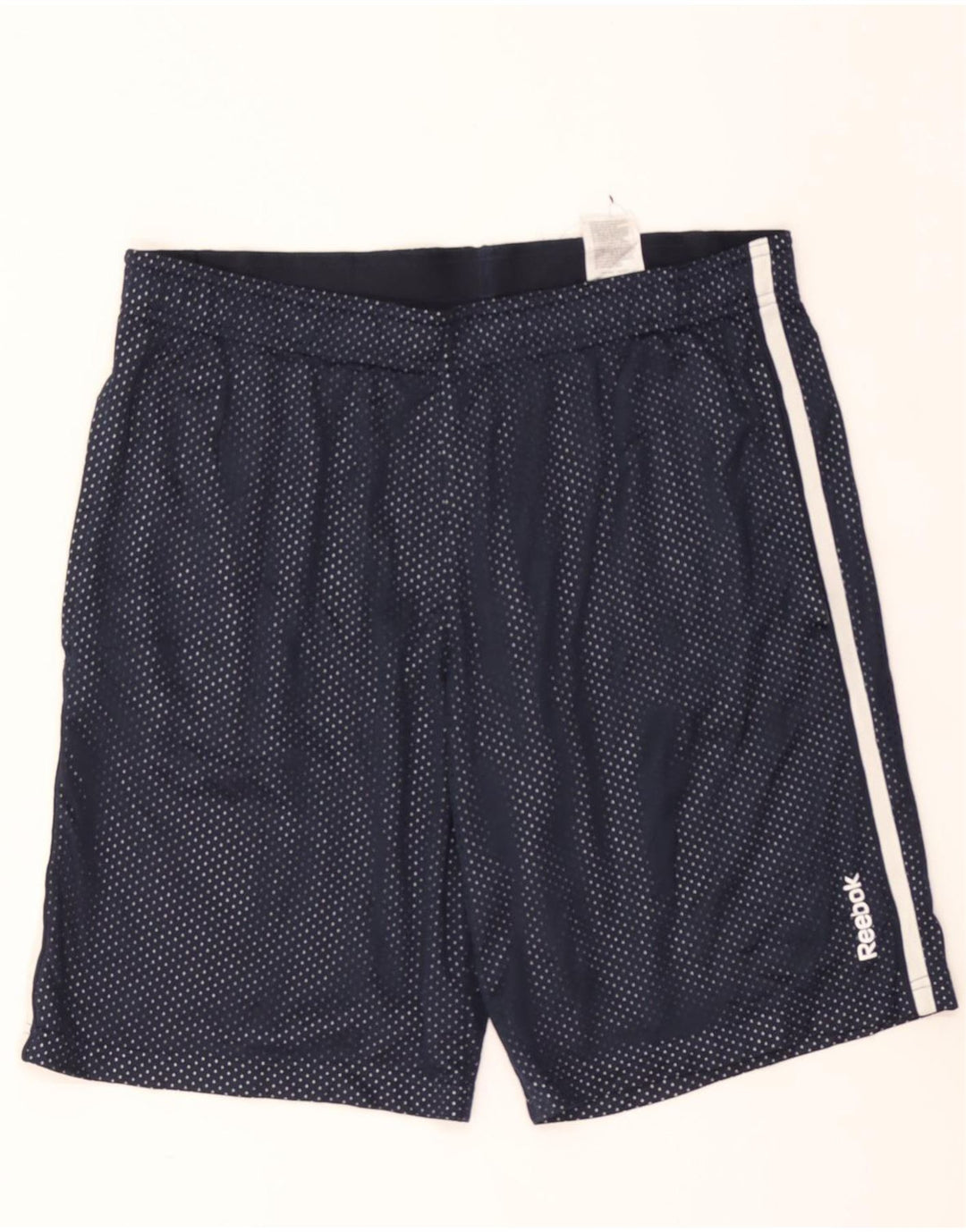 REEBOK Womens Sport Shorts UK 14 Large  Navy Blue Spotted Polyester Vintage Reebok and Second-Hand Reebok from Messina Hembry 