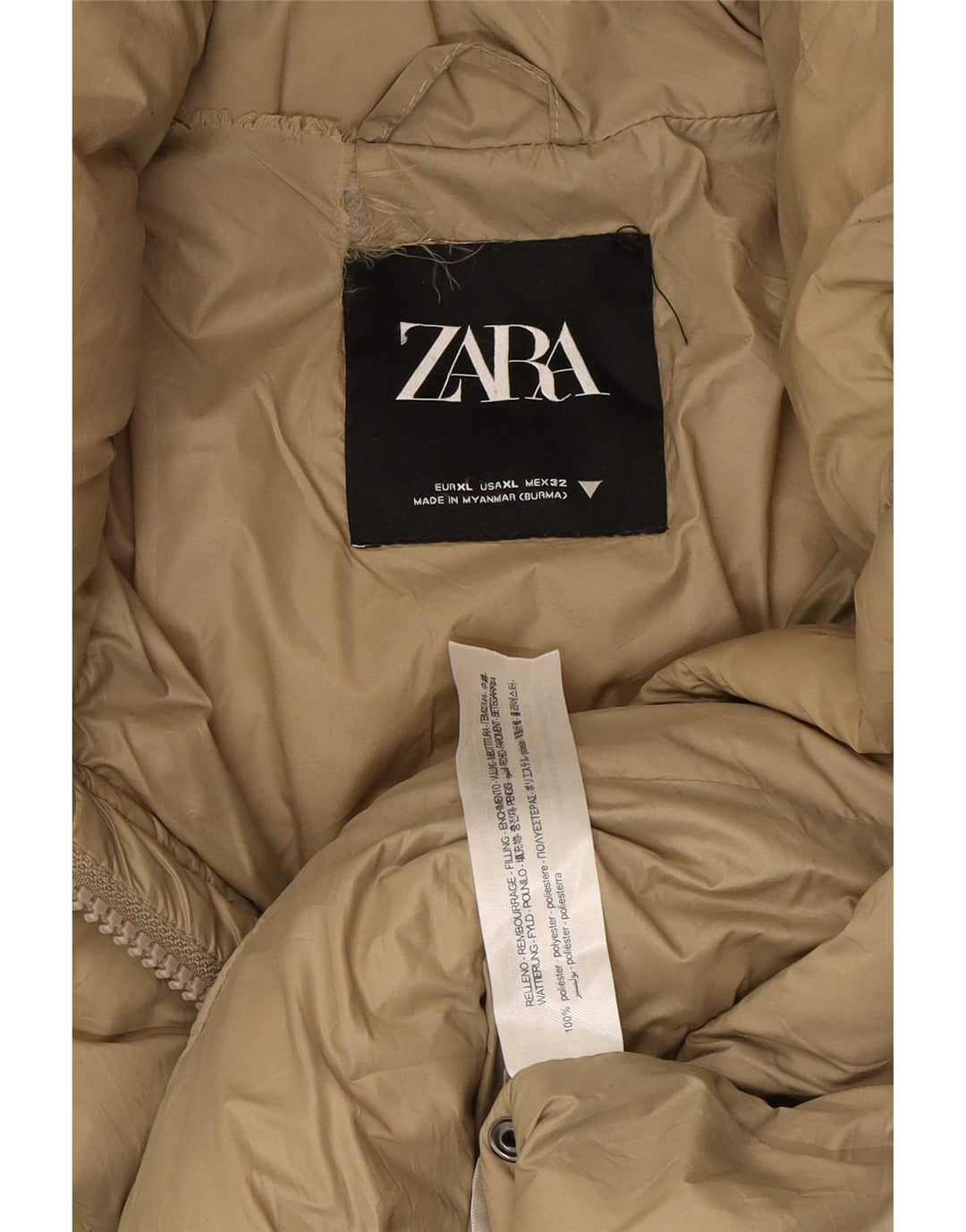 Zara Γυναικείο παλτό με κουκούλα μεγάλου μεγέθους, UK 18 XL Beige Polyester