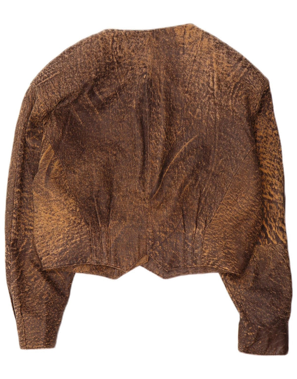 Vintage Γυναικείο Crop Δερμάτινο Μπουφάν IT 42 Medium Brown Animal Print Leather