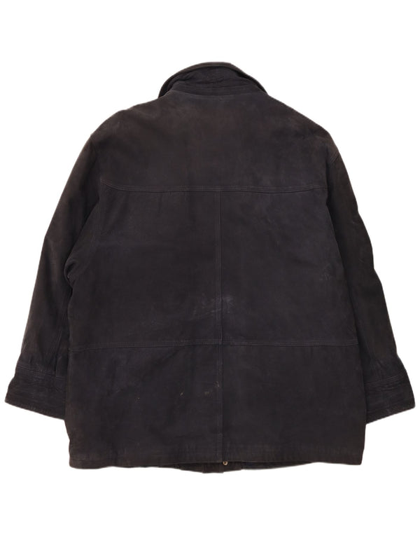 James Dillon Ανδρικό Suede Duffle Jacket UK 42 XL Navy Blue Leather