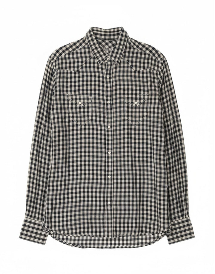 Stefanel Ανδρικό πουκάμισο Western Large Navy Blue Gingham Cotton