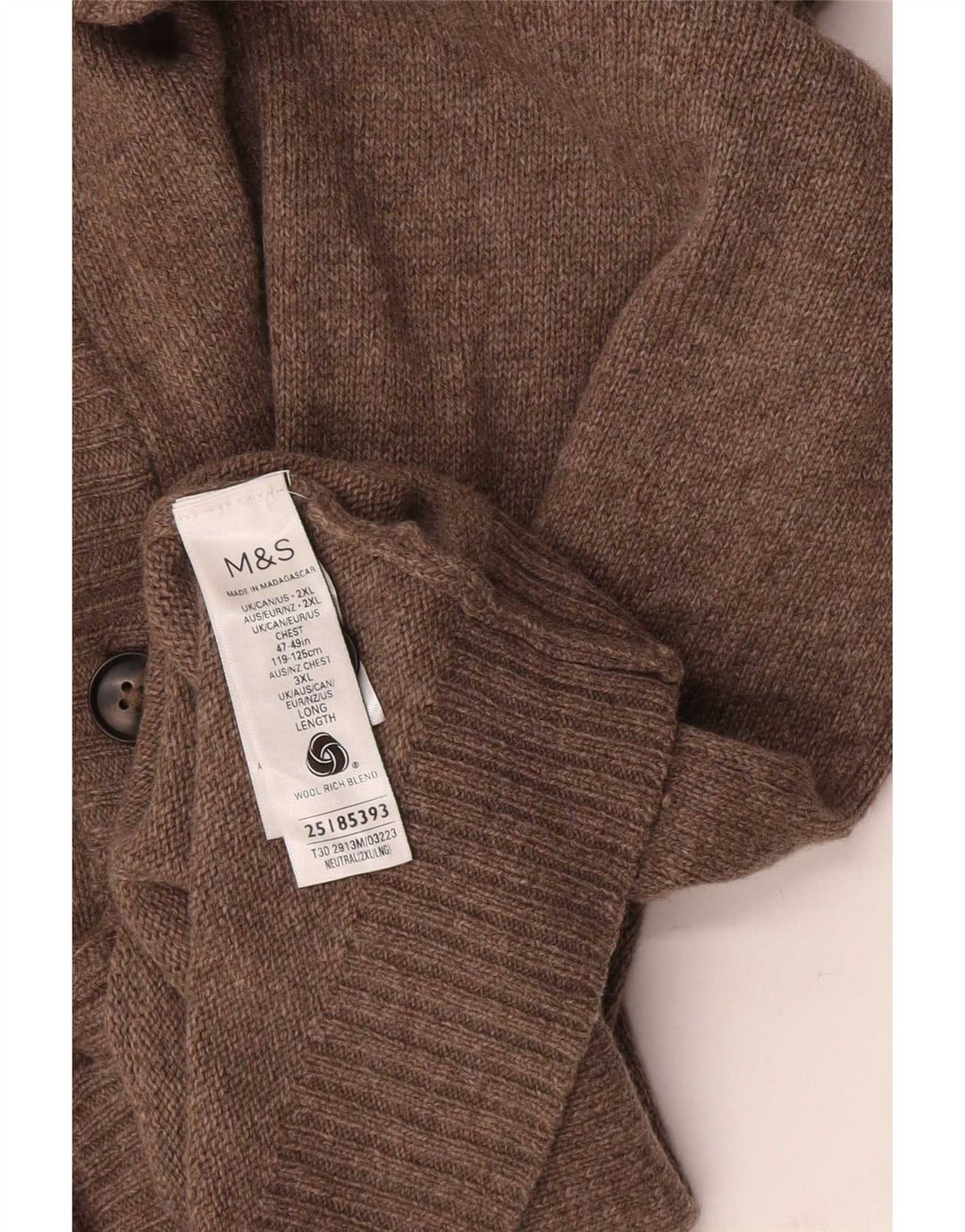 Ανδρικό πουλόβερ ζακέτα Marks & Spencer 2XL μαλλί με καστανό χρώμα