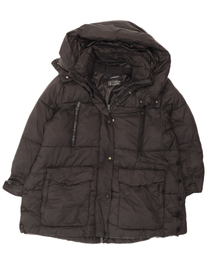 Zara Γυναικείο μπουφάν με κουκούλα UK 14 Medium Black Nylon