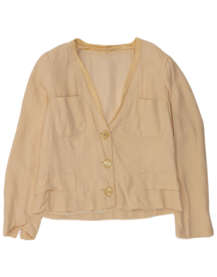 Vintage γυναικείο σακάκι blazer UK 14 μεσαίου μπεζ μετάξι