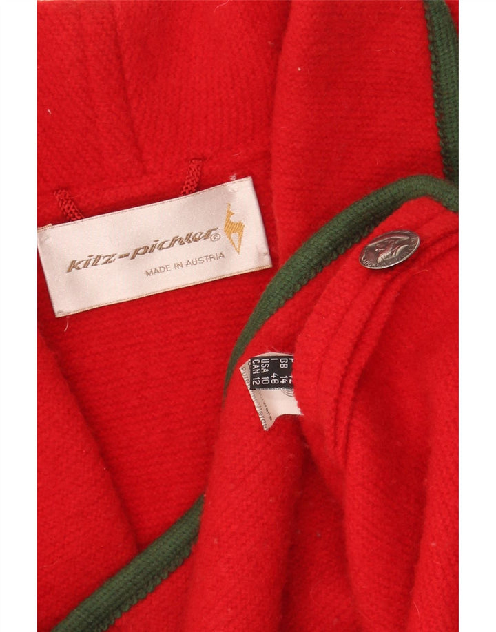 KITZ-PICKER Womens Knit 3 Button Blazer Jacket UK 14 Large Red Lambswool Vintage Kitz-Picker and Second-Hand Kitz-Picker from Messina Hembry 