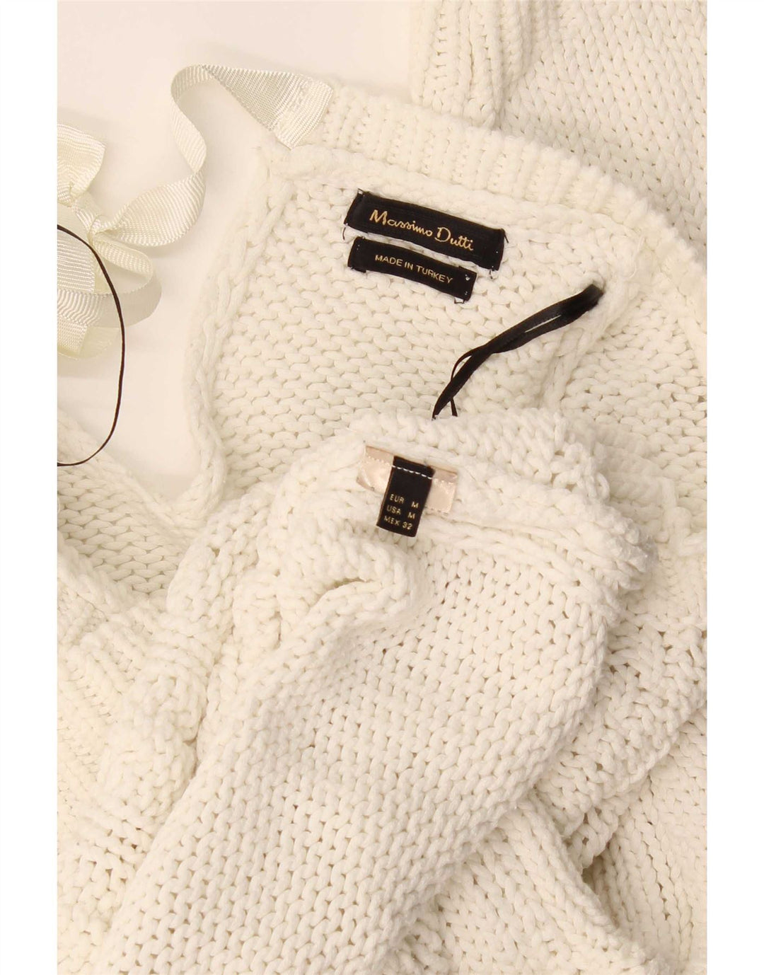 Massimo Dutti Γυναικείο πουλόβερ με λαιμόκαυστο UK 14 Medium White