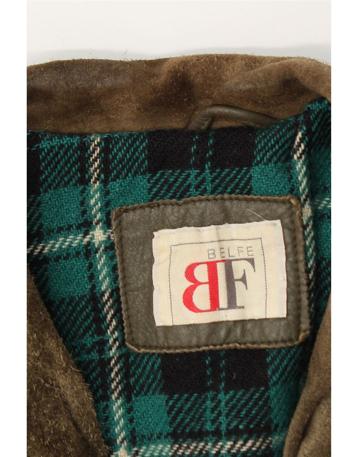 Belfe & Belfe Ανδρικό Bomber Δερμάτινο Μπουφάν UK 38 Medium Khaki Colourblock