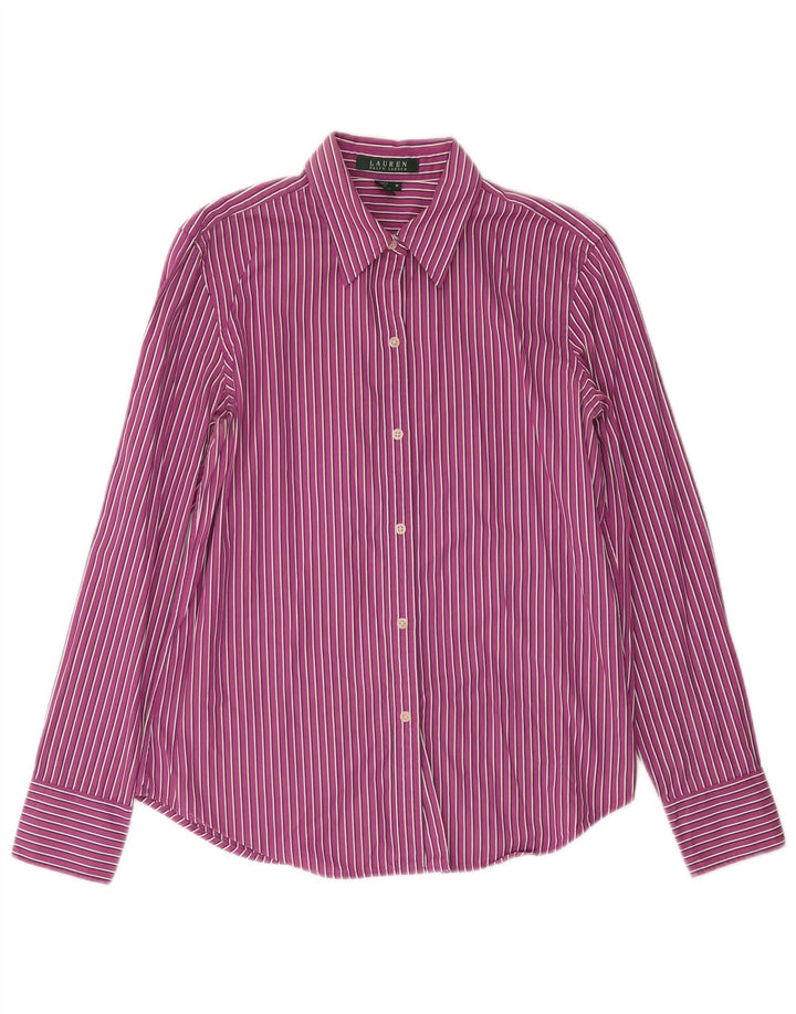 RALPH LAUREN Womens Shirt UK 14 Medium Purple Striped Cotton Vintage Ralph Lauren and Second-Hand Ralph Lauren from Messina Hembry 