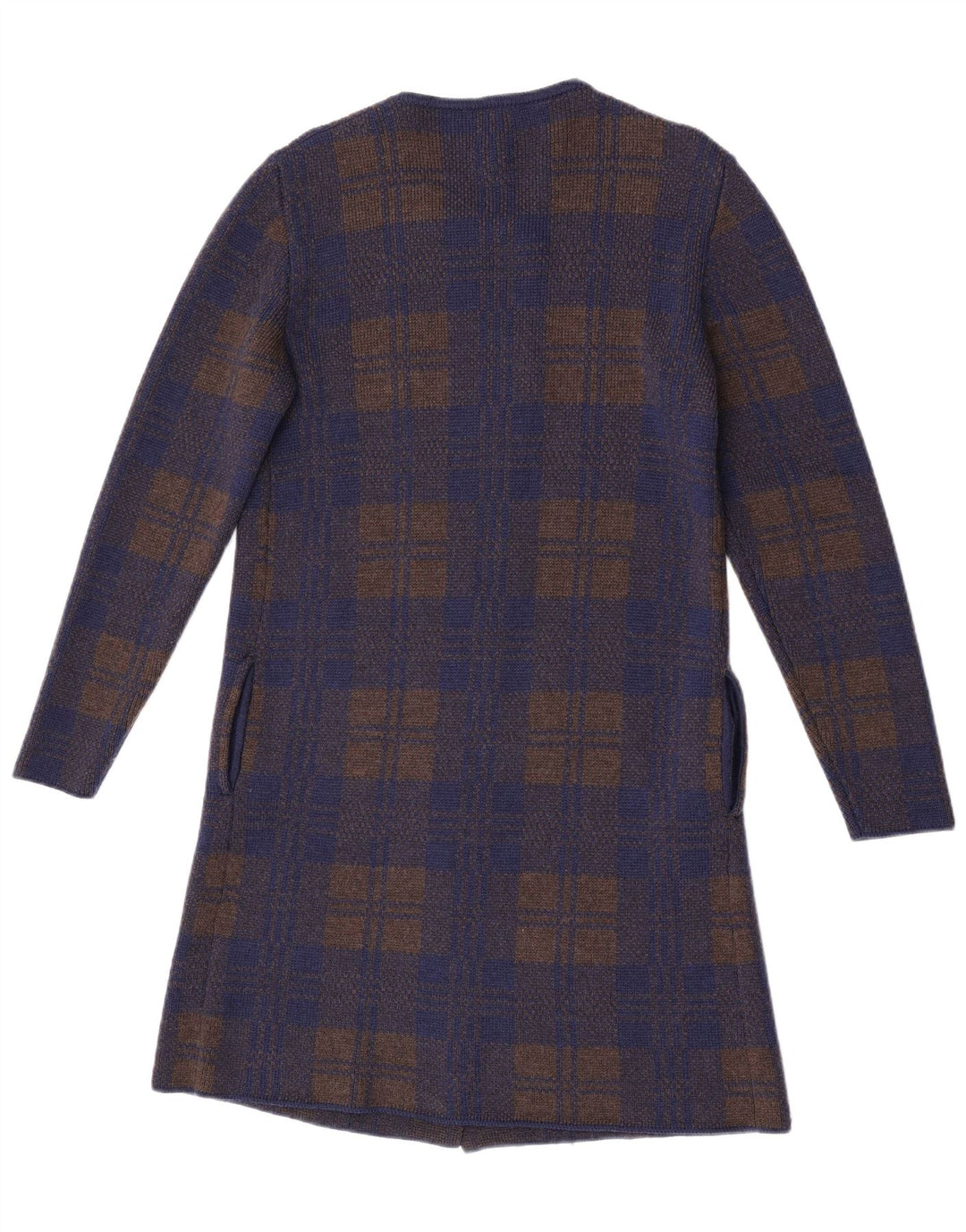 Vintage Γυναικείο πουλόβερ Longline Cardigan UK 14 Medium Navy Blue Check