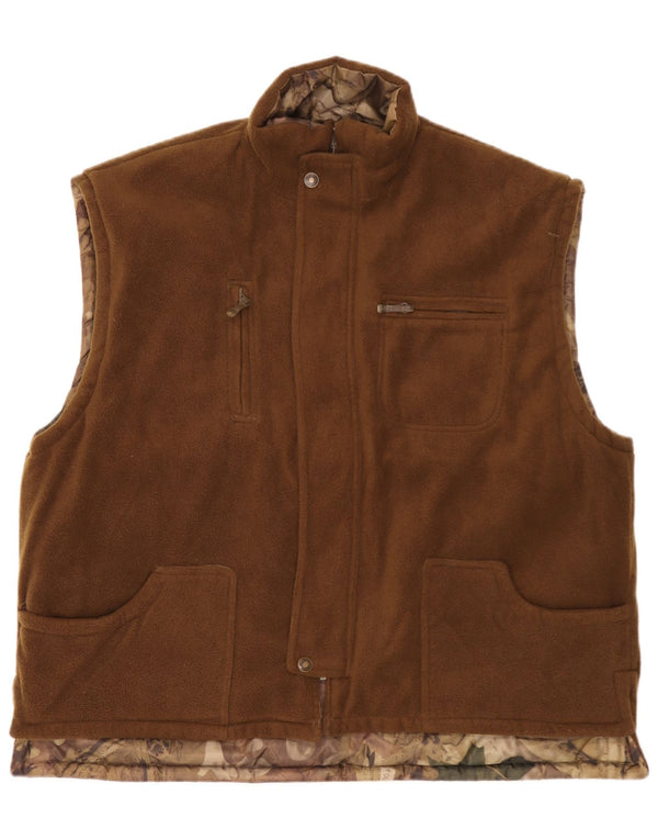 Vintage Ανδρικά Reversible Fleece Gilet UK 46 3XL Brown Camouflage Polyester