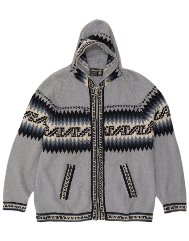 Γυναικείο πουλόβερ ζακέτα με κουκούλα UK 16 μεγάλο μπλε γεωμετρικό