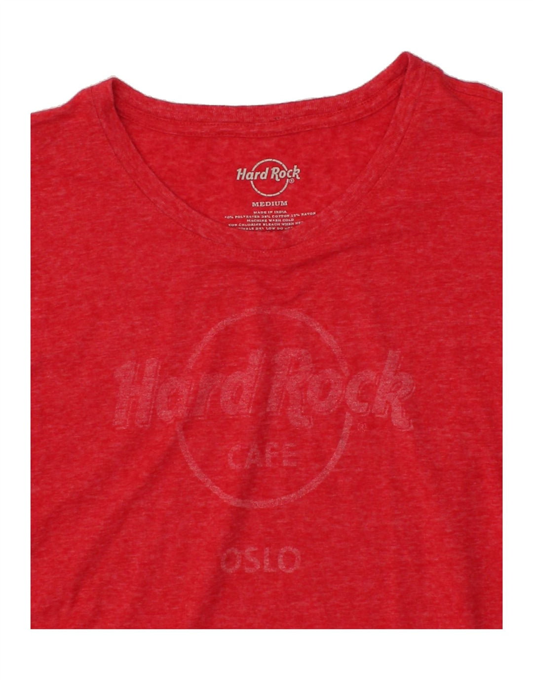HARD ROCK CAFE Womens Oslo Graphic T-Shirt Top UK 14 Medium Red Polyester Vintage Hard Rock Cafe and Second-Hand Hard Rock Cafe from Messina Hembry 