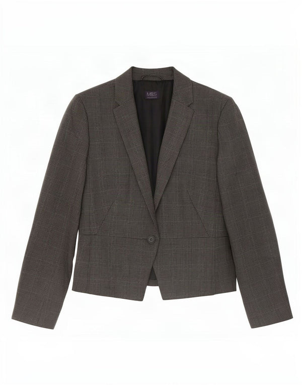 Marks & Spencer Γυναικείο σακάκι σακάκι 1 κουμπιού UK 12 Medium Grey Houndstooth