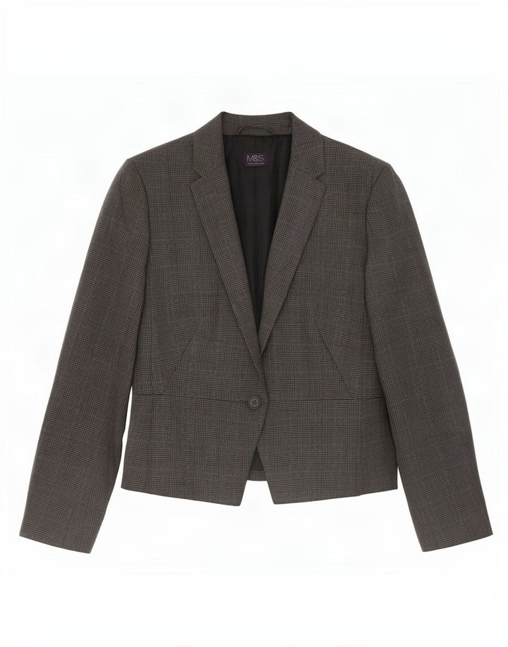 Marks & Spencer Γυναικείο σακάκι σακάκι 1 κουμπιού UK 12 Medium Grey Houndstooth