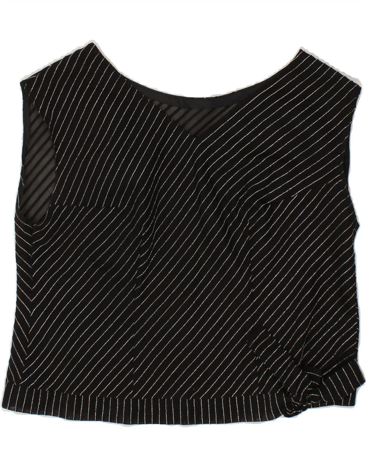 VINTAGE Womens Crop Blouse Top UK 14 Medium Black Striped Vintage Vintage and Second-Hand Vintage from Messina Hembry 
