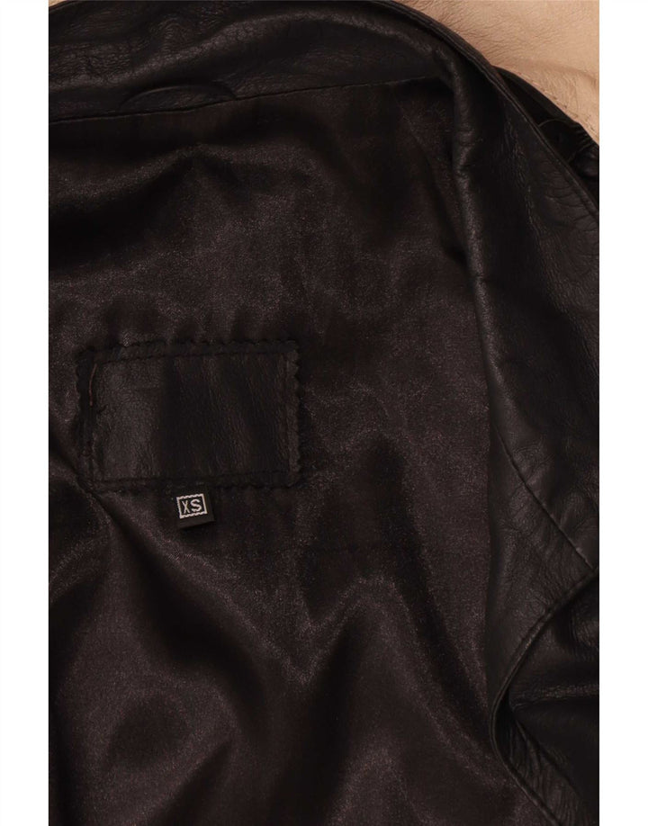 Vintage Γυναικείο Oversized Δερμάτινο Παλτό UK 6 XS Μαύρο