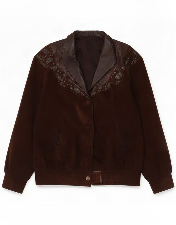 Vintage γυναικείο υπερμεγέθη Suede Jacket EU 44 XL Brown Floral