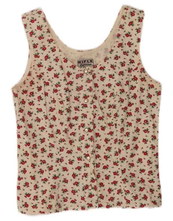 Rifle Γυναικείο Crop Αμάνικο Μπλούζα UK 14 Large Off White Floral