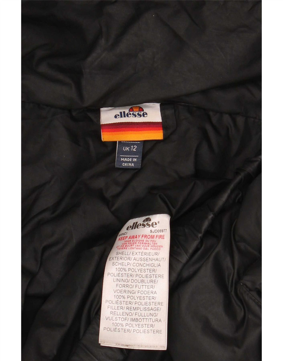 Ellesse γυναικείο μπουφάν με κουκούλα μεγάλου μεγέθους με επένδυση UK 12 μεσαίο μαύρο πολυεστέρα