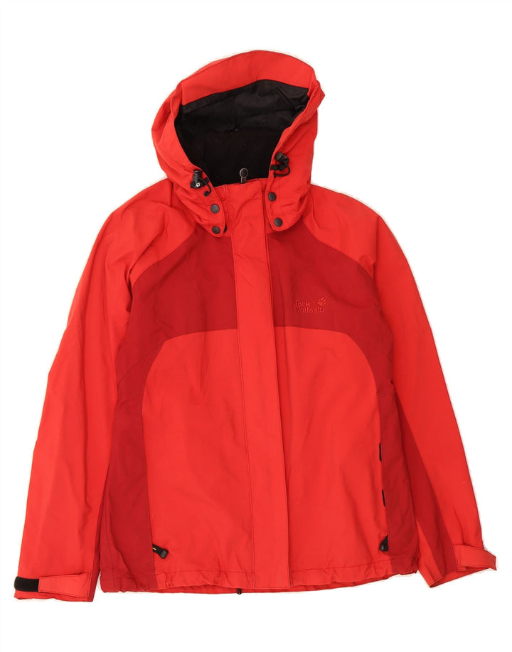 JACK WOLFSKIN Womens Hooded Rain Jacket UK 10 Small  Red Colourblock Vintage Jack Wolfskin and Second-Hand Jack Wolfskin from Messina Hembry 