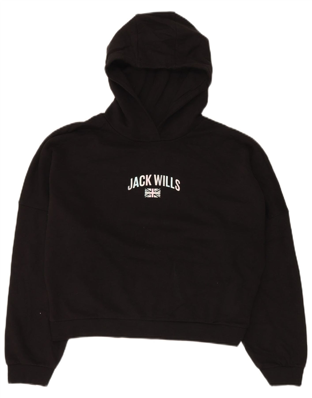 JACK WILLS Girls Oversized Crop Graphic Hoodie Jumper 14-15 ετών Μαύρο